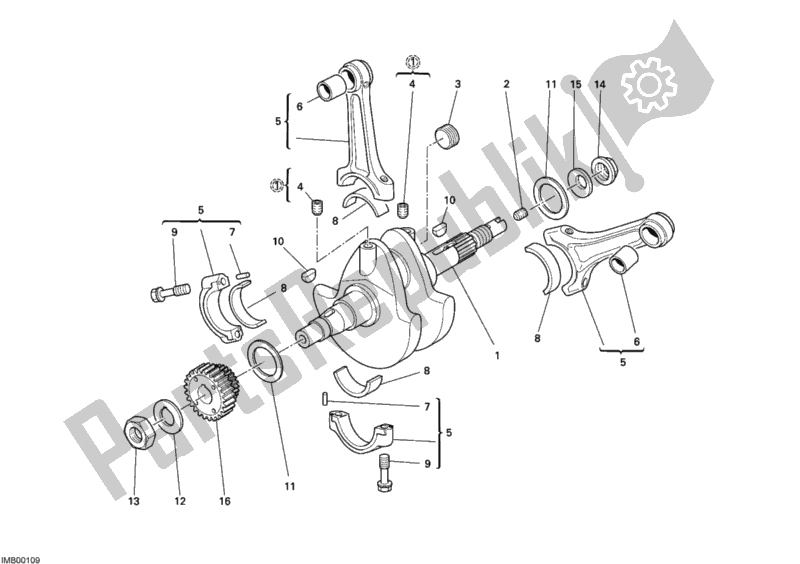 All parts for the Crankshaft of the Ducati Monster 695 USA 2008